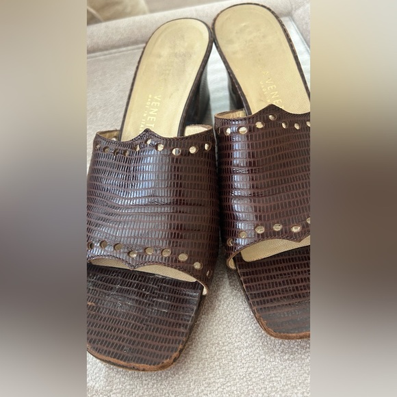 Bottega Veneta Brown Leather Square Mules Spec Edition VTG sz 8 Scalloped Edge - Picture 15 of 17